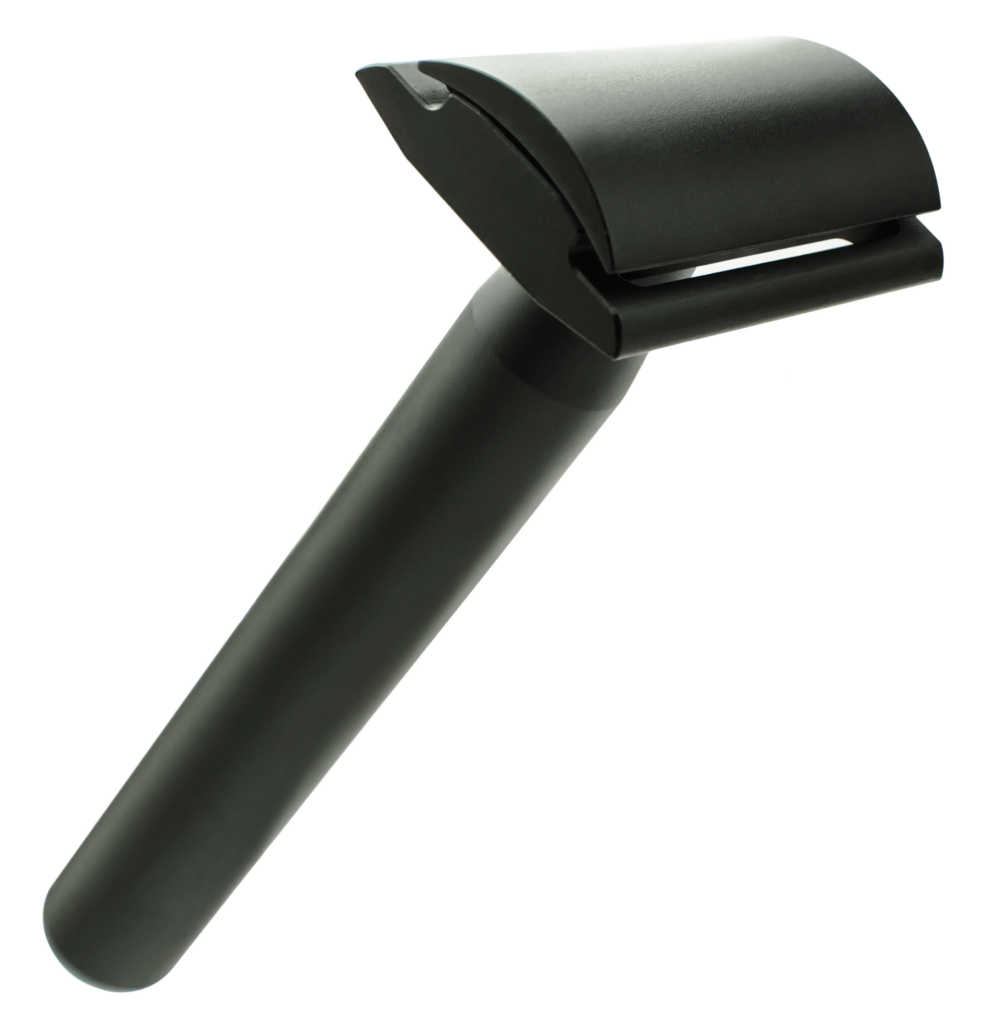 The Standard Razors Aluminum Series Double Edge Safety Razor in Deep Black, featuring a sleek, minimalist design, is displayed against a white background.