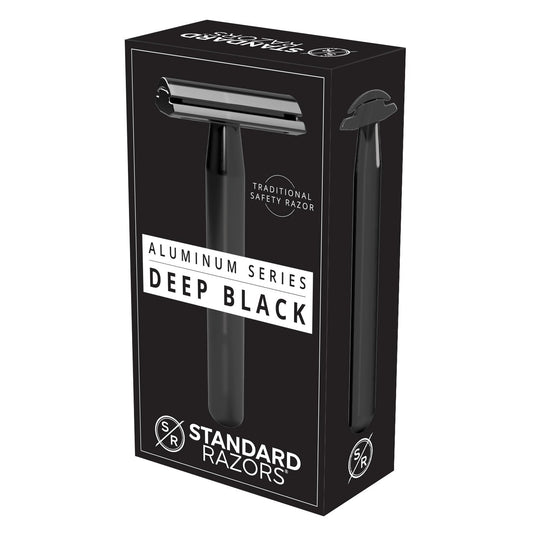 The Deep Black razor in its retail packaging